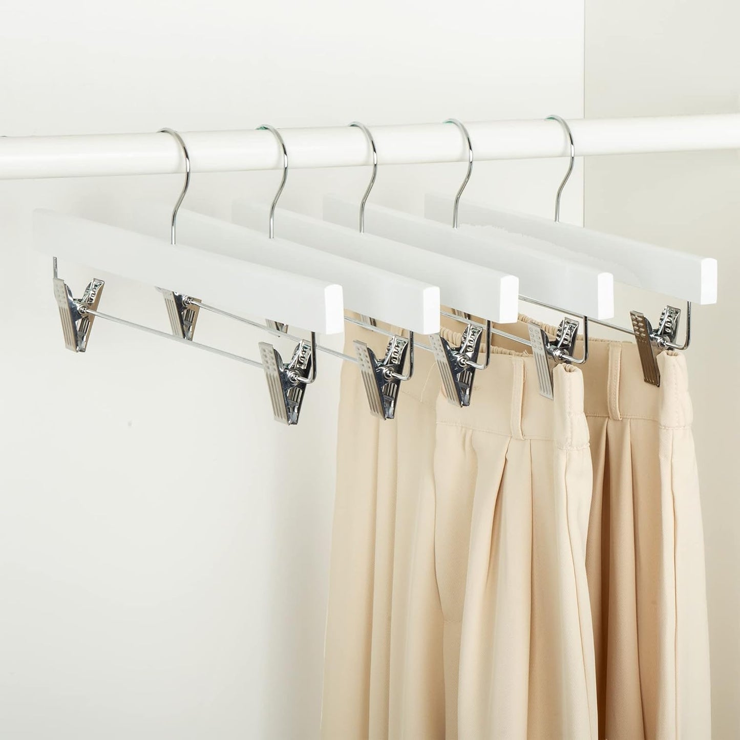 Durable Wooden Hangers with Clips - White, 10-Pack