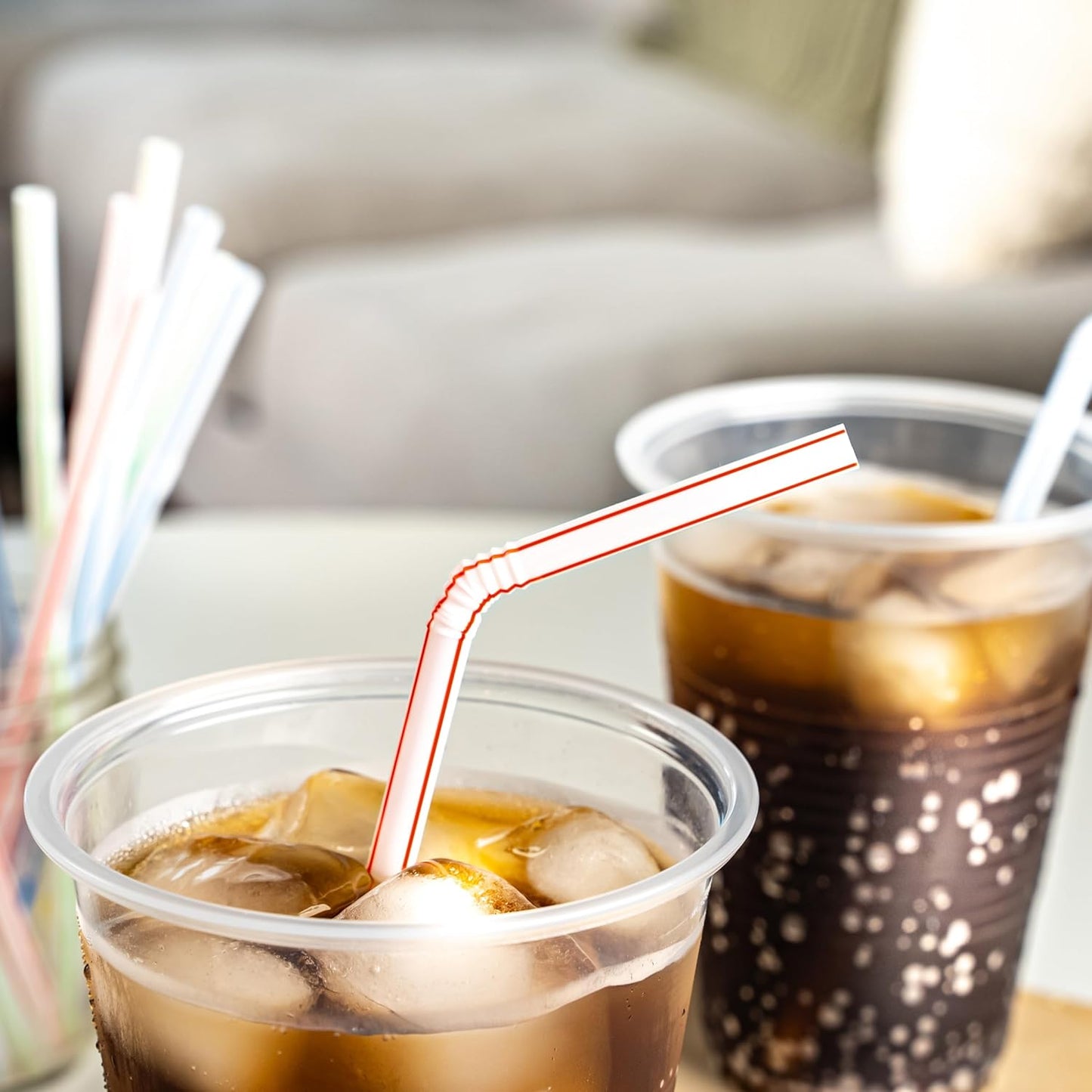 Disposable Striped Plastic Flex Straws - 10 Count