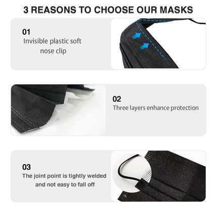 100 Pieces Black Disposable Face Masks