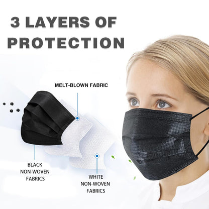 100 Pieces Black Disposable Face Masks
